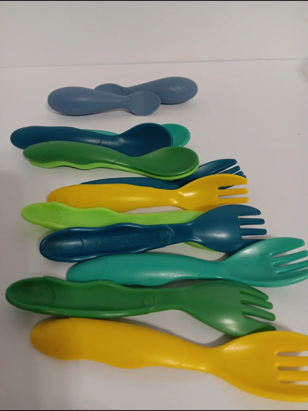 Multiples Kids Silicone Spoon & Fork Set - Blue, Green, Yellow